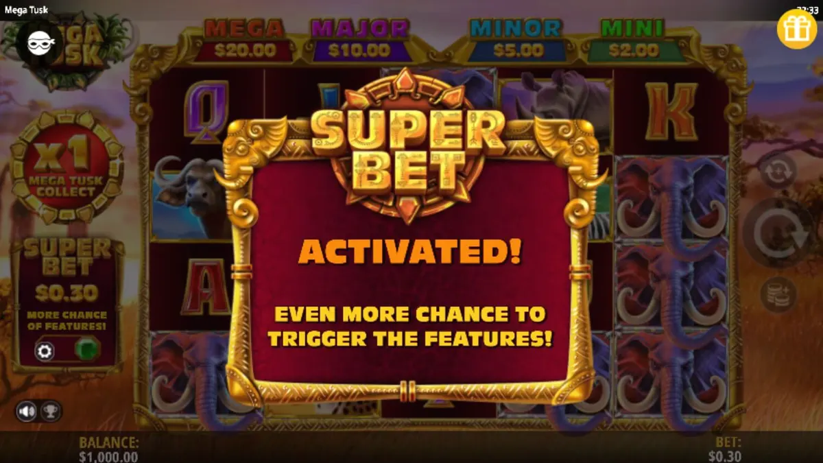 Pemandangan savana Afrika dalam slot Mega Tusk